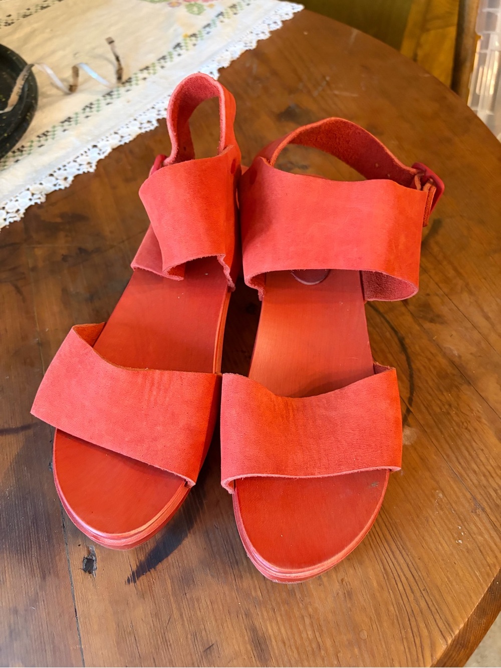 Bryr Red Suede Double Strap Sandals